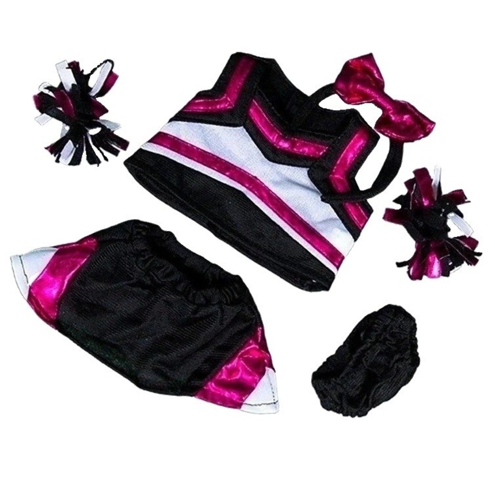 8" Plush Outfit Metallic Hot Pink and Black Cheer Uniform Teddy Mountain
